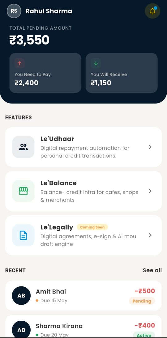 Le'udhaar App Interface